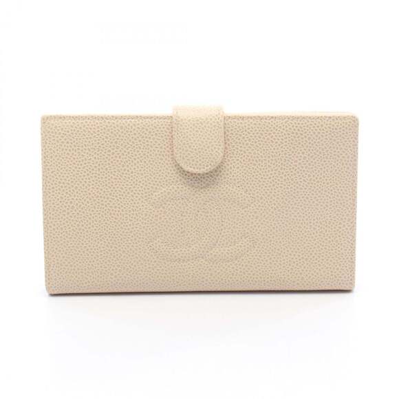 CHANEL Handbags - CHANEL Authentic White Caviar Leather Logo Wallet